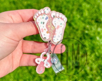 Terrazzo Baby feet badge reel | labor and delivery l & d | postpartum | NICU nurse badge | picu | OB | neonatal | NICU badge reel