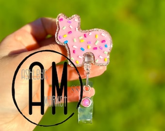 Animal Cookie badge reel | sprinkles | pink frosting | food badge reel | nurse badge | teacher badge | simple badge | animal cracker