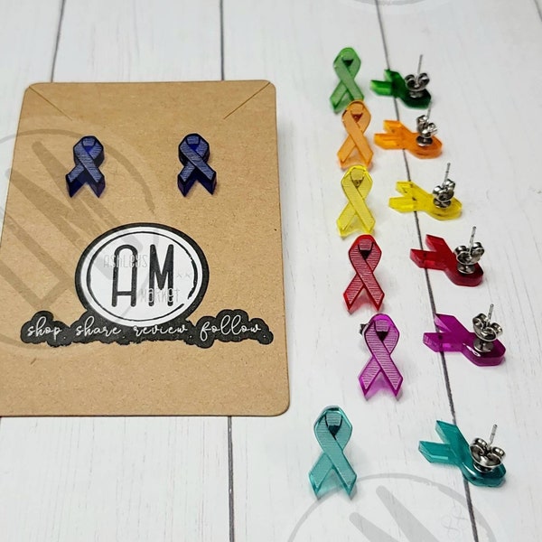 Awareness Ribbon acrylic stud earrings | Blue ribbon | teal ribbon | diabetes | pcos | yellow | orange , cancer, leukemia, liver, ovarian