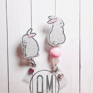 Bunny badge reel | Easter badge reel | holiday badge reel | nurse badge | teacher badge | staff badge gift | white bunny rabbit | fluffy