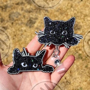 Black Cat badge reel | witchy badge reel | nurse badge reel | teacher badge reel | staff gift idea | mystic cats | kitty | Halloween cat