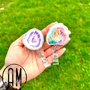 Geode Crystal badge reel | rainbow badge | nurse badge reel | teacher badge reel | stone badge | witchy badge | natural aesthetic badge