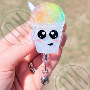 Snow Cone Shaved Ice Rainbow Badge Reel Summer | ID holder | staff gift idea | aesthetic | teacher | medical | smiley face | badge holder