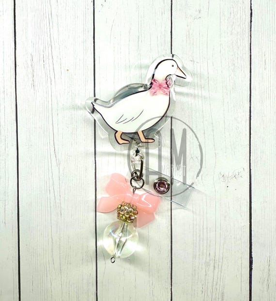 Goose Bow badge reel | goose badge reel | coquette bow badge | geese badge | nurse badge reel | nurse gift | silly goose | pink bow badge