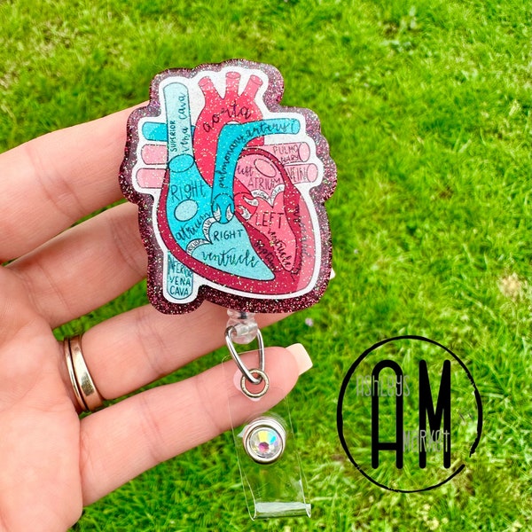 Anatomical Heart badge reel | floral heart | cardiologist cardiology | cardio | cardiac nurse | catch lab | cardiovascular | heart anatomy