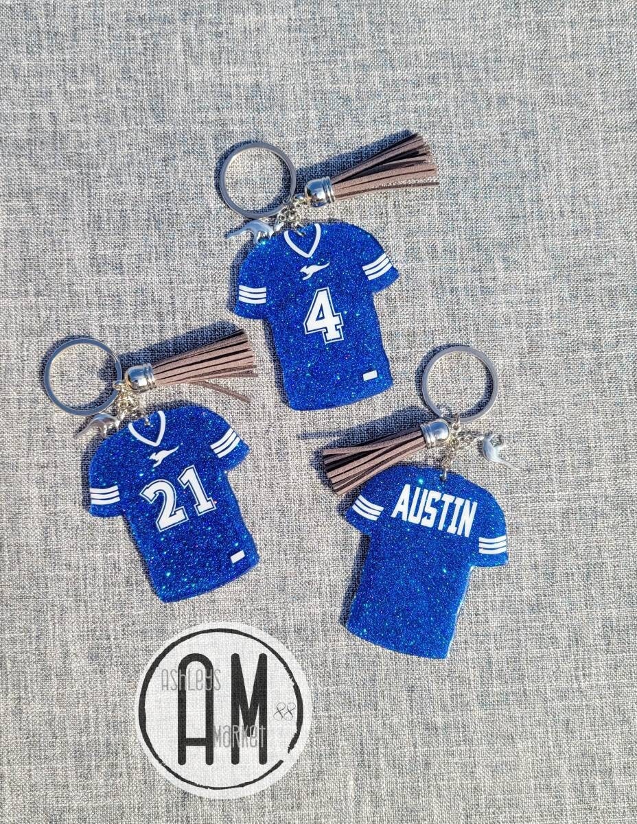 Football Jersey Keychain With Name Player Number Fall Etsy