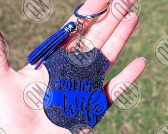 Police Badge thin blue line keychain for mom or wife, back the blue, police wife, mom, I have his 6, support,  gift idea, mother's day, cop