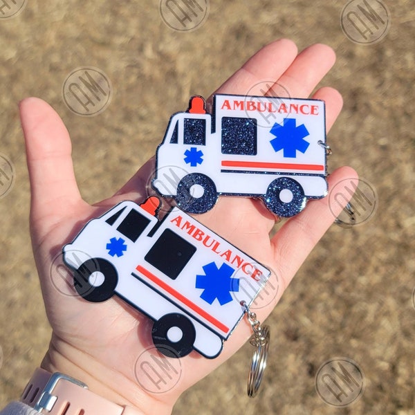 Ambulance EMT paramedic medical acrylic keychain, doctor, nurse, gift idea, glitter, health, appreciation gift, medic, Coworker, mom, dad