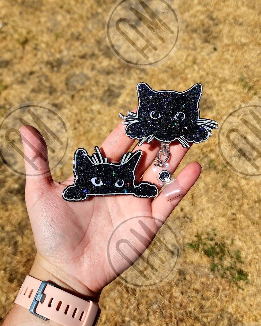 Black Cat badge reel | witchy badge reel | nurse badge reel | teacher badge reel | staff gift idea | mystic cats | kitty | Halloween cat