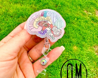 Anatomical Brain Badge Reel Floral Brain Badge Neurologist Badge