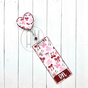 Valentines Coquette Badge Buddy | cutesy | pink bow | demur | nurse gift | teacher gift | nurse badge buddy | personalized buddy | bow badge