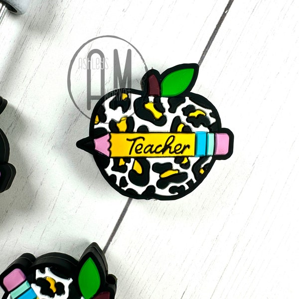 Teacher focal beads | apple focal bead | silicone beads | focal beads | leopard apple bead | teach