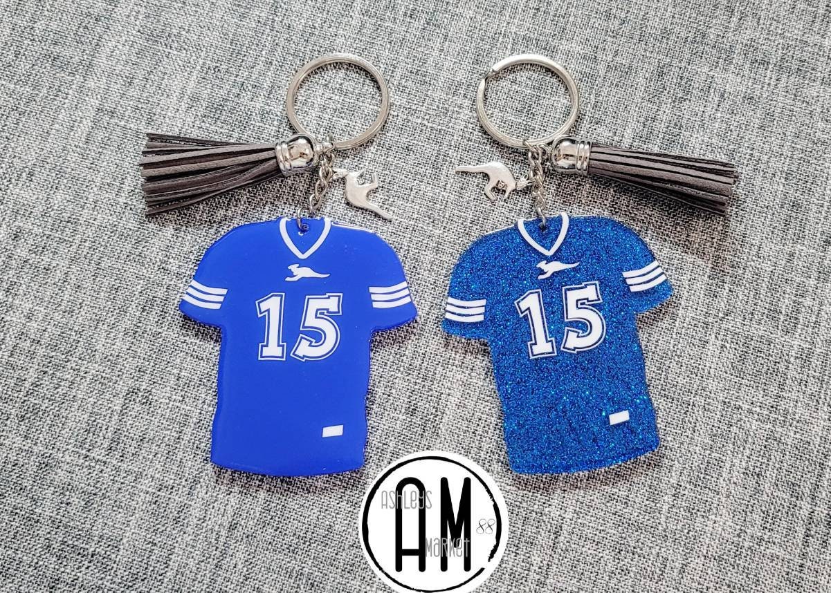 Football Jersey Keychain With Name Player Number Fall Etsy