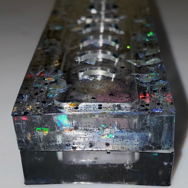 Incense Holder Box Black and Holographic Foil Flakes / Moon Themed