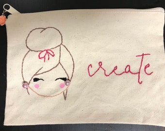 Hand embroidered zipper pouch