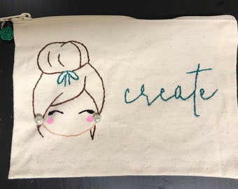 Hand embroidered zipper pouch