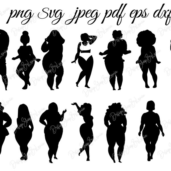 Beautiful & Big Sexy Women silhouette SVG Plus Size Women, Silhouette Clip Art Set Png/Svg/Jpeg/Pdf/Eps/Dxf bundle Cut File , Cricut T-Shirt