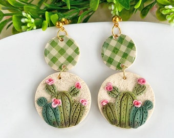 Prickly pear mini cactus earrings • Succulent plant lovers gifts