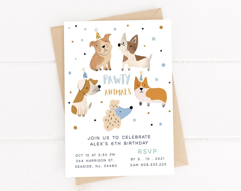 Dog Party Invite kids party invitation kids party invite dog party invitation Party Dogs Invitation party animal invite party