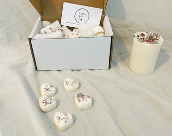 Cera di soia si scioglie / A forma di cuore / Petali secchi naturali / Vegan friendly / Fatto a mano / Ecologico / Set regalo