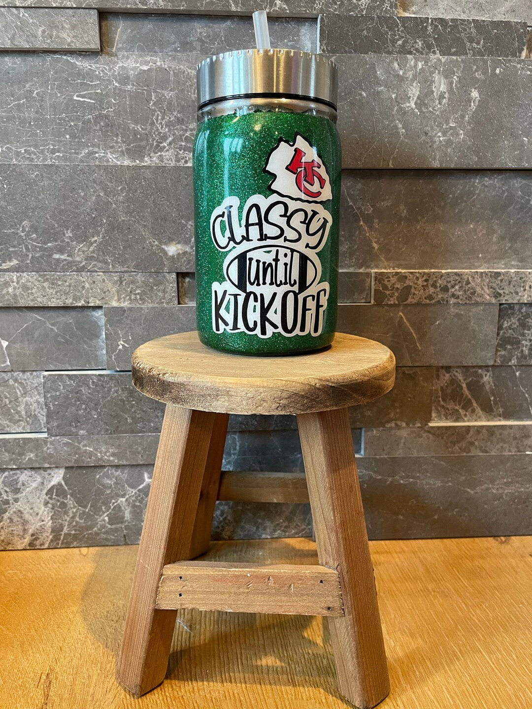17oz Mason Jar Kansas City Chiefs Classy Until Kickoff Etsy