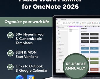 PARA Work OneNote Planner 2026 with Project Management OneNote Templates