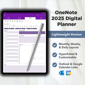 OneNote Digital Planner 2025, OneNote Planner, One Note Template, Planner datato con collegamento ipertestuale / Per computer Windows, iPad, Android, Mac, PC