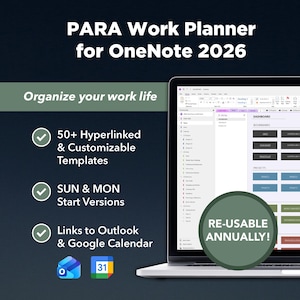 PARA Work OneNote Planner 2026 for Professionals | SUN/MON Start, Project Management OneNote Templates, Work Planner, Business Planner