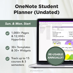 OneNote Student Digital Planner bez daty (rozpoczęcie w niedz. i pon.), Planer akademicki, Planer nauki, Planer college'u, Planer OneNote dla studentów