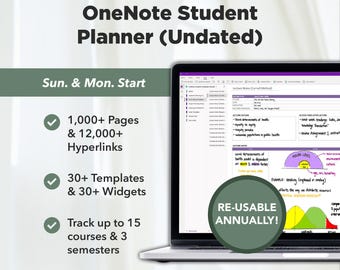 OneNote Student Digital Planner Undated (SUN + MON Start), Academic Planner, Study Planner, College Planner, Student OneNote Planner