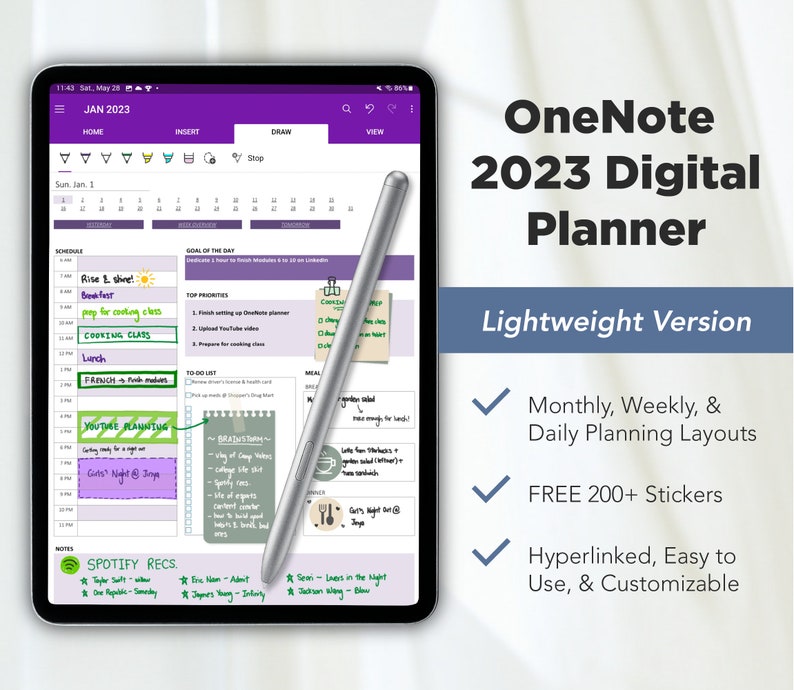 Onenote Digital Planner 2023 Hyperlinked Dated Planner Etsy Australia
