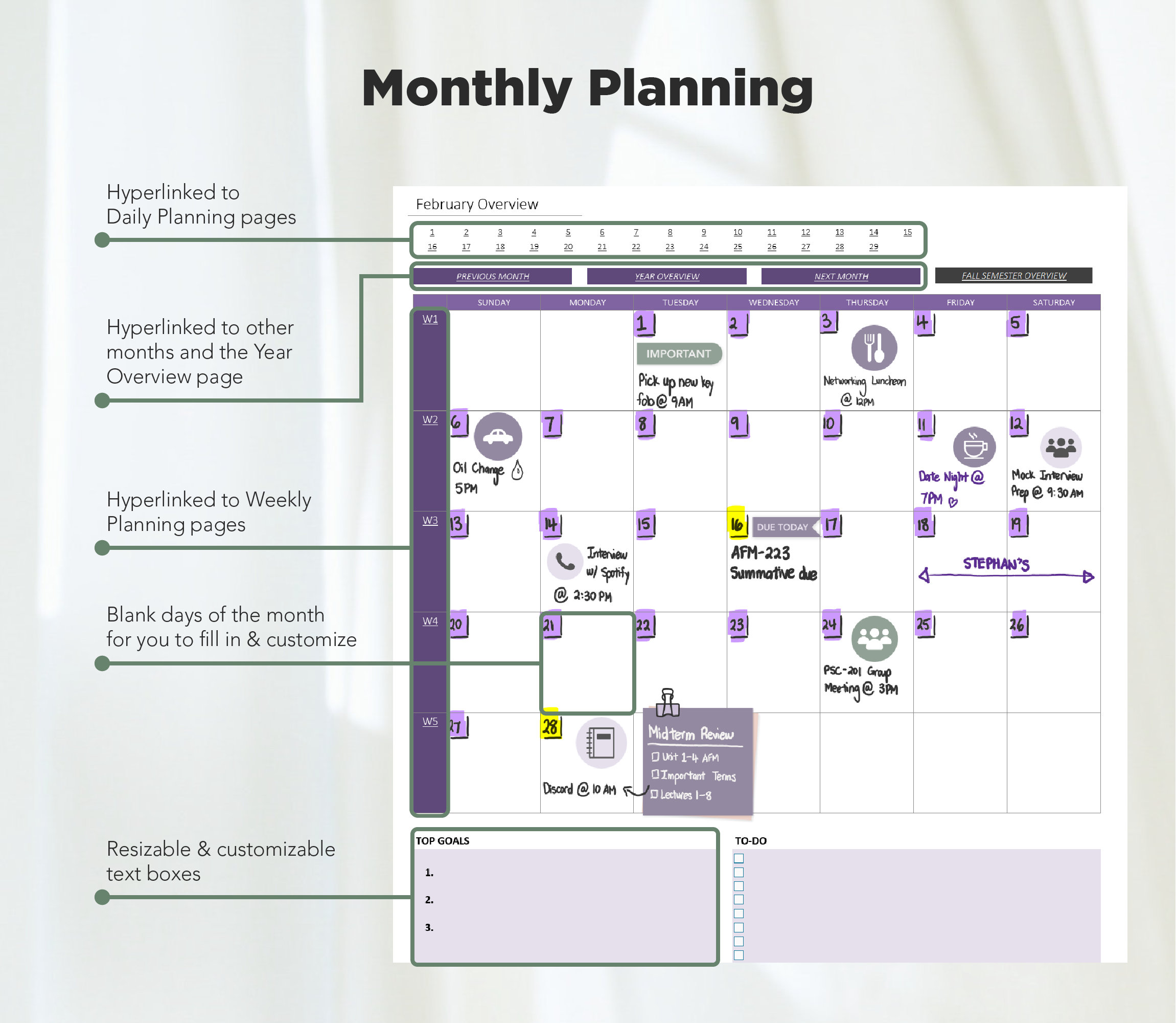 Onenote Student Digital Planner Undated (SUN + MON Start), Academic ...