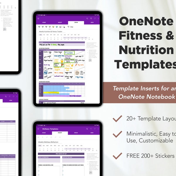 Modèles OneNote de suivi de perte de poids, modèles de planificateur de repas, planificateur de remise en forme, planificateur d'entraînement, planificateur numérique OneNote, planificateur One Note