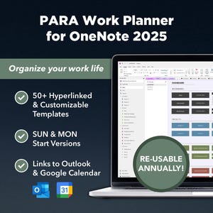 PARA Work OneNote Planner 2025 for Professionals, SUN & MON Start, Work Planner, Business Planner, OneNote Template, Project OneNote Planner