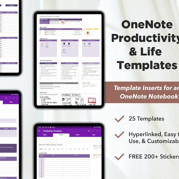 Productivity Planner & Life Planner OneNote Templates Pack, One Note Template Work, OneNote Digital Planner, OneNote Planner Templates