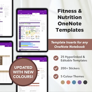 減量トラッカー OneNote テンプレート、食事プランナー テンプレート、フィットネス プランナー、ワークアウト プランナー、OneNote デジタル プランナー、One Note プランナー