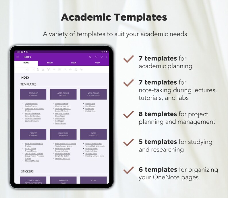 Student Planner Onenote Templates Pack One Note Academic Etsy