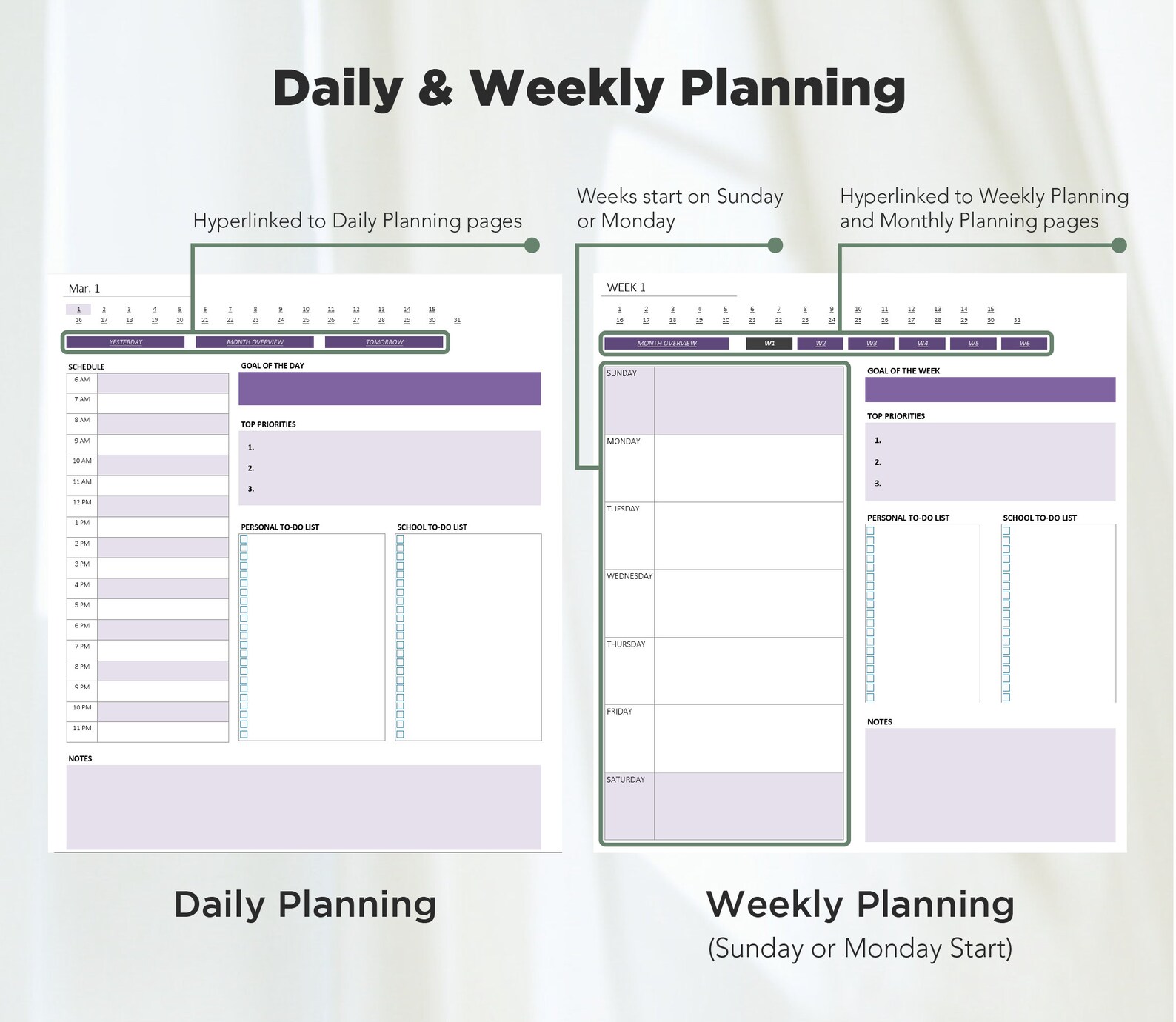 Onenote Student Digital Planner Undated (SUN + MON Start), Academic ...