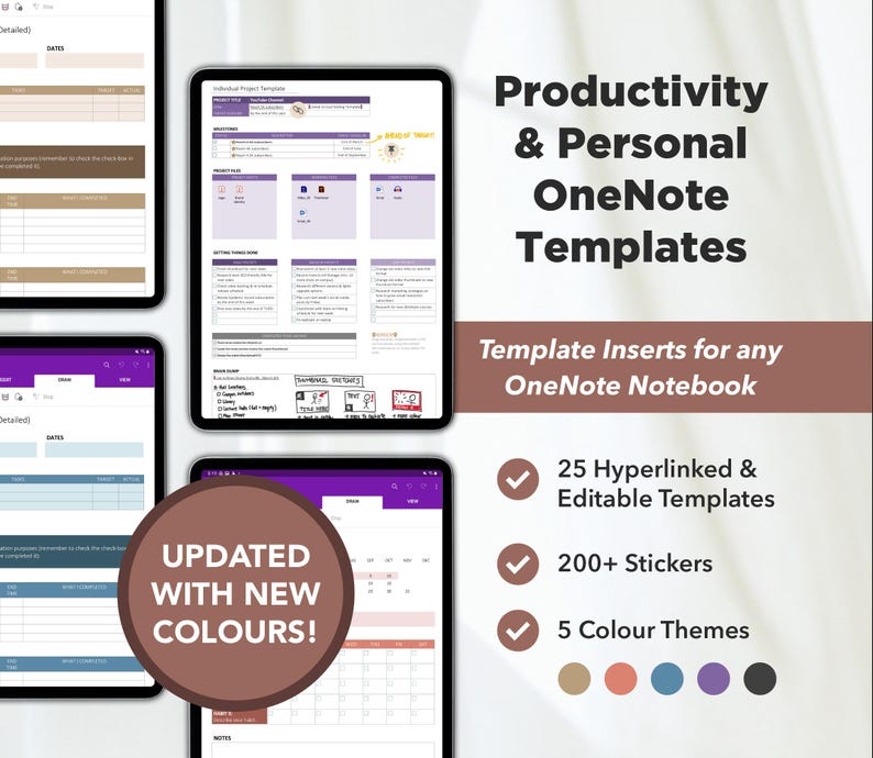Productivity Planner & Life Planner Onenote Templates NEW COLORS, One ...