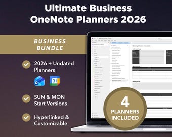 Paquete definitivo de planificadores empresariales para OneNote 2026 / Planificador de trabajo, plantillas de gestión de proyectos para OneNote
