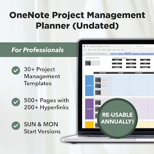 Project Management OneNote Digital Planner (Undated SUN+MON Start), Business Planner, Project OneNote Planner, OneNote Template Work, Kanban