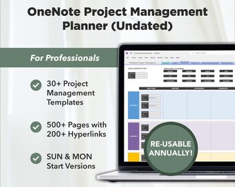 Project Management OneNote Digital Planner (Undated SUN+MON Start), Business Planner, Project OneNote Planner, OneNote Template Work, Kanban