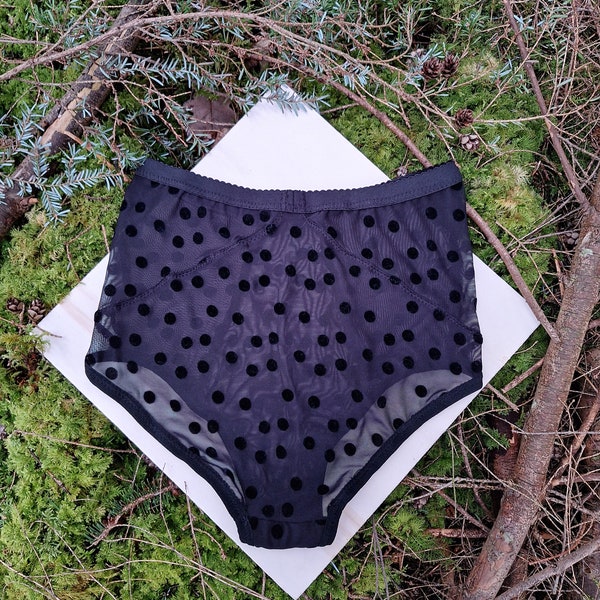 Schiere Polkadot High Waisted Knickers Schwarz Mesh