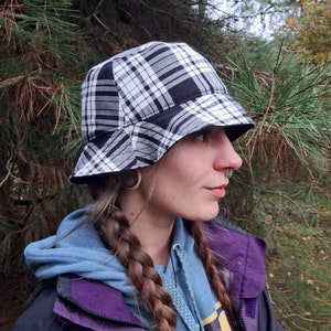 Check Reversible Bucket Hat Black White sun hat festival gingham flannel tartan rave holiday gift
