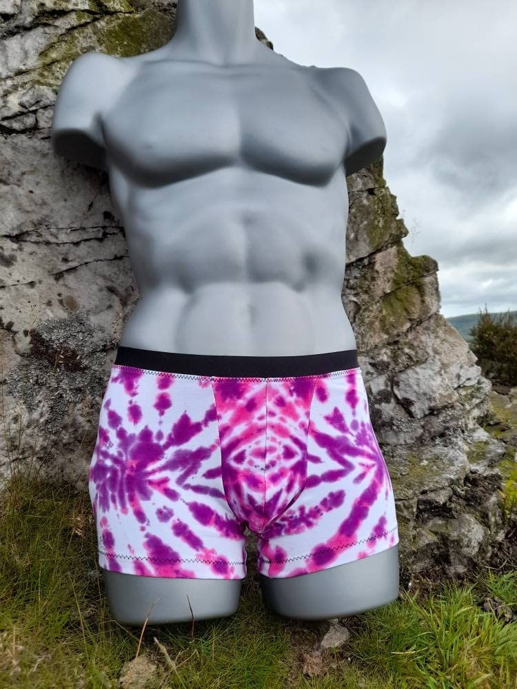 Tie Dye boxer shorts pink purple handmade cotton jersey