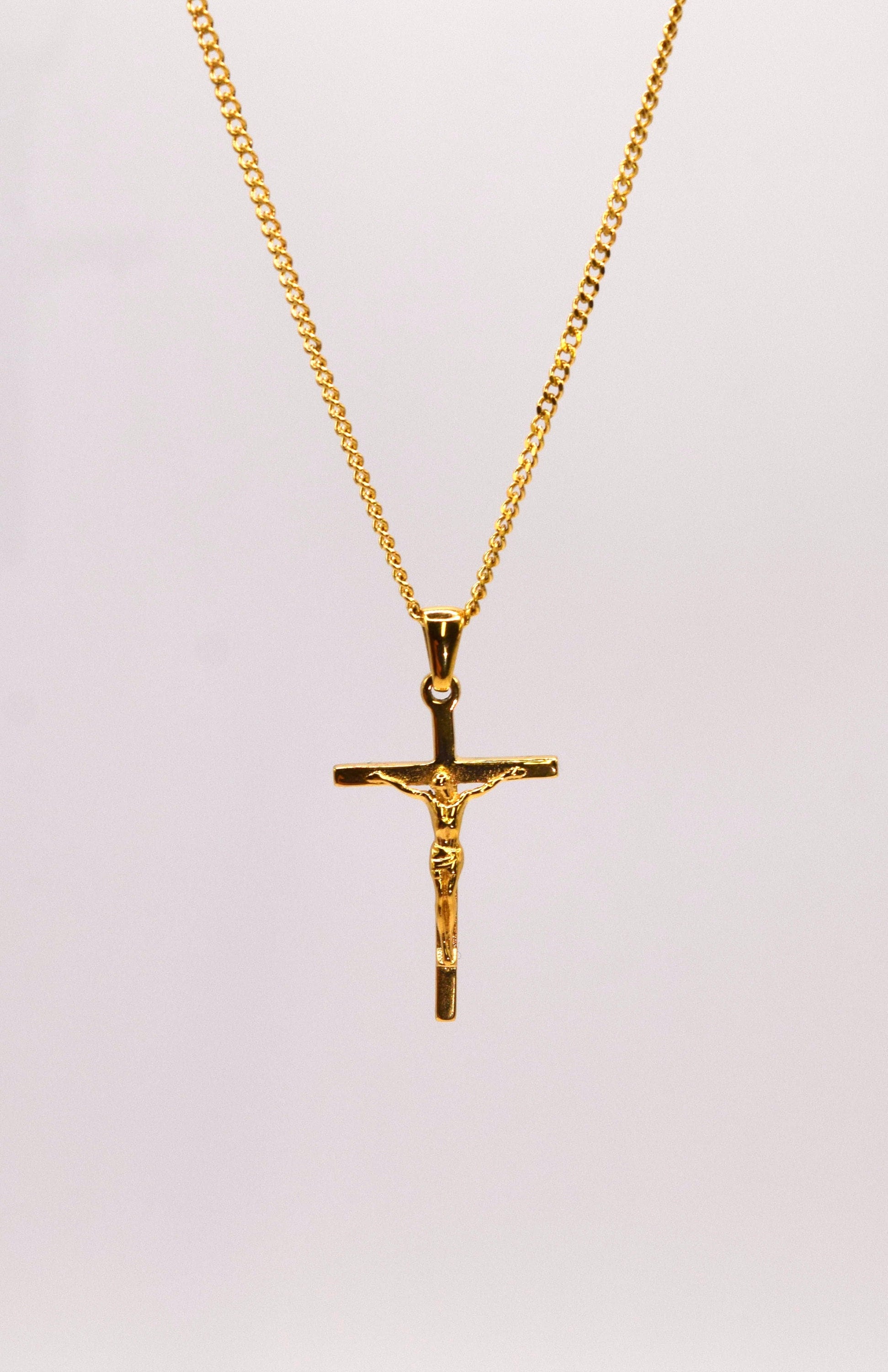 Men's Stainless Steel Jesus Gold Tone Cross Pendant Braid Link Necklace Cool 11G 