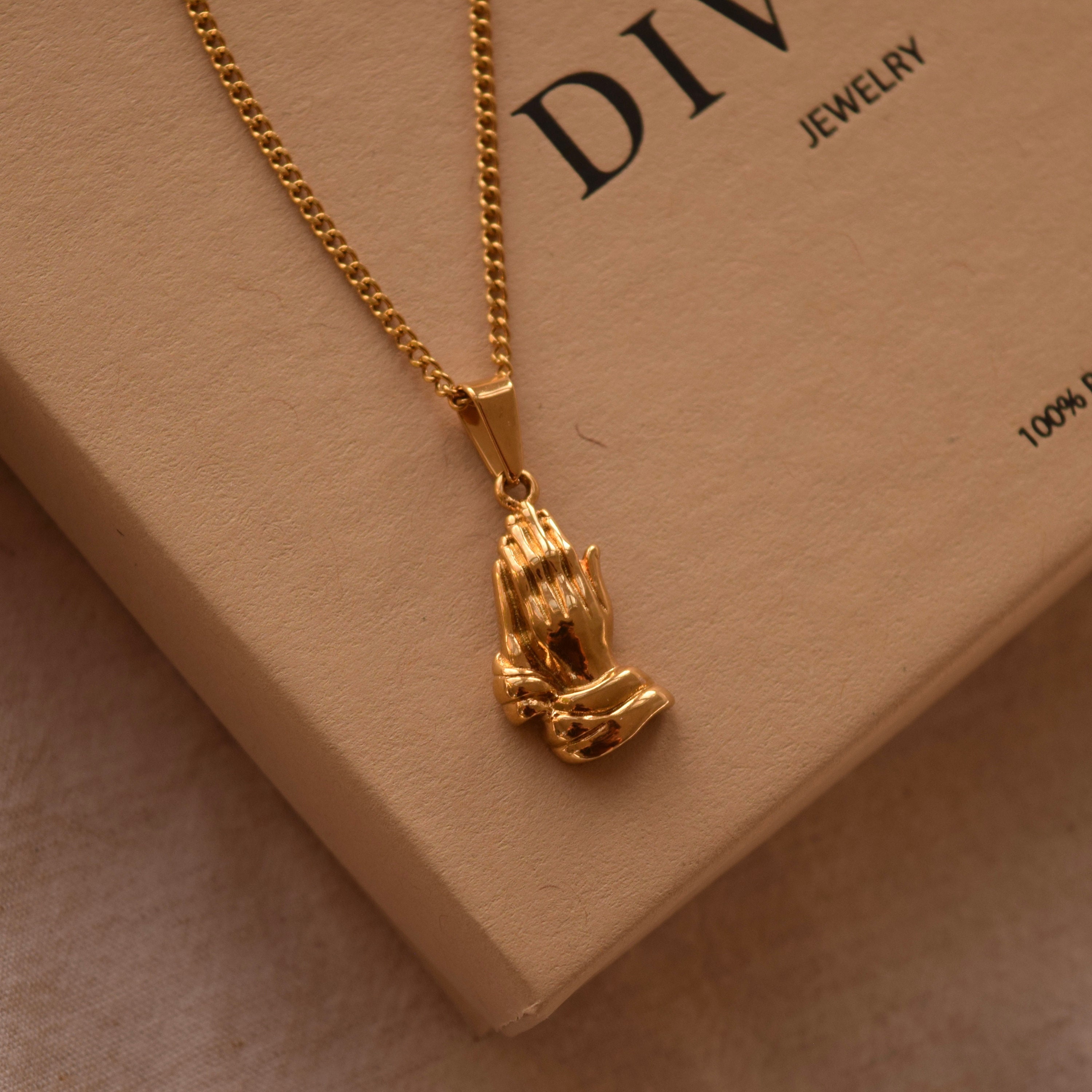 Praying Hands Necklace 18K Gold Lords Prayer Hands Pendant Etsy UK