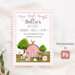 Faire-part d'anniversaire de fermière pour amoureux des animaux, invitation d'anniversaire à la ferme, invitation de fête de cow-girl pour petite fille, invitation d'anniversaire numérique