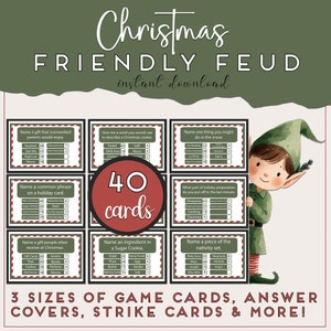 Natal Family Feud, Jogo Friendly Feud, Jogo Family Feud, Cartões de curiosidades de Natal, Jogo de festa da empresa, Jeopardy de Natal, Festa de Natal