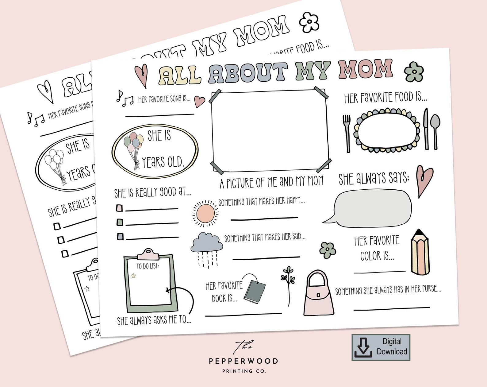 All About My Mom Mother's Day Printable, Gift for Mom From Kids, Mom Card, Digital Download for ...